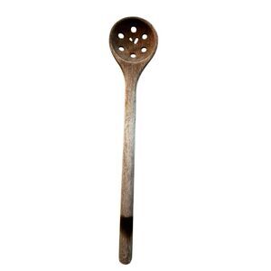 Vintage Wooden Slotted Spoon 12.75” Heart Cutout Circular Strainer Rustic Decor